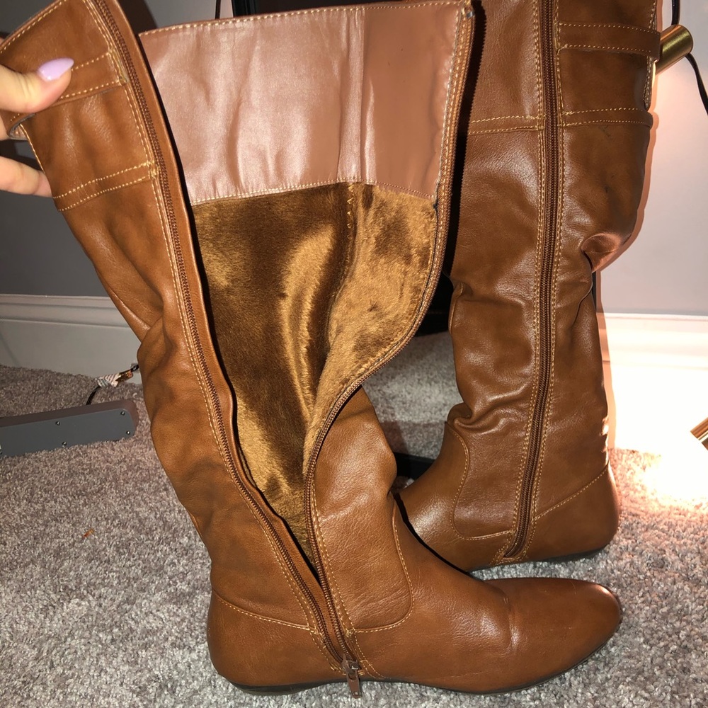 faux leather brown boots